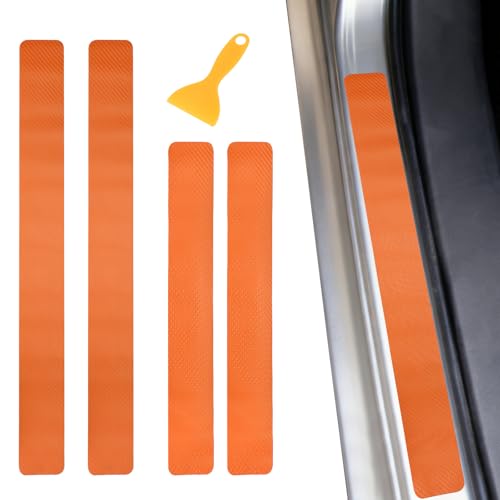 PATIKIL 400/600mm Car Door Sill Plate Protectors, 4Pcs Carbon Fiber Door Edge Step Dust Shield Cover Universal Vehicle Scratch Protection with Scrapers for Cars Trucks RV SUV, Orange - color: Orange