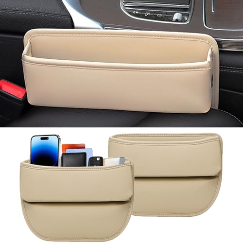 Universal Fit Premium Leather Car Seat Gap Filler Organizer, Center Console Organizer for Car SUV Truck (Beige，2 Pack) - color: Beige，2 Pack
