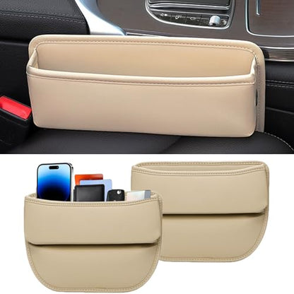 Universal Fit Premium Leather Car Seat Gap Filler Organizer, Center Console Organizer for Car SUV Truck (Beige，2 Pack) - color: Beige，2 Pack