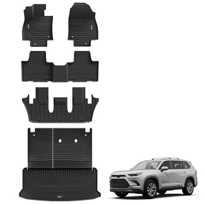 3W Floor Mats for 2024 2025 2026 Toyota Grand Highlander 7 Seat with Subwoofer (Include Hybrid), Trunk Mat Cargo Liner, and Seat Back Covers TPE All Weather, Black(Not for Hybrid MAX Model) - style: 2. Grand Highlander|24-26|Full Mats