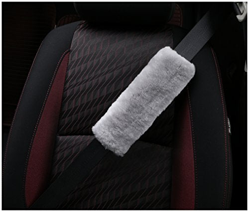 U&M 2 Pack Genuine Sheepskin Auto Seat Belt Cover for Adult Youth Kid Toddlers -Soft Warm Car, Truck, SUV, Camera Backpack Strap Shoulder Pad Wool Fluffy - color: grey