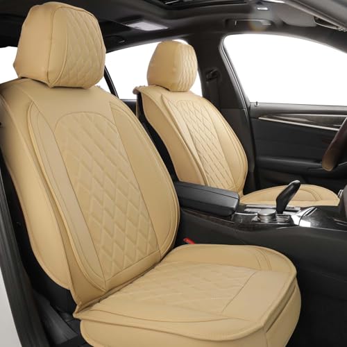 MIROZO Front Seat Covers for Car,2PCS Waterproof Car Seat Covers Faux Leather Automotive Seat Covers Car Seat Protector Vehicle Seat Cover for Sedan, Truck and SUV (2PCS Front, Beige - color: Beige, size: 2PCS Front