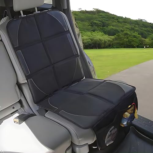 Car Seat Protector for Child and Baby Car Seats, Premium Fabric Waterproof Cover with Non-Slip Backing, Thick Padding, and Storage Pockets - Universal Size for Baby, Pet, and Vehicle Protection