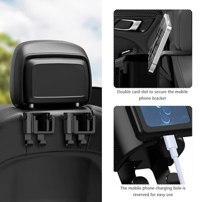 OFBAND 2PCS Multifunctional Car Cup Holder + Car Phone Holder + Car Purse Hook,Hanging Back Seat Car Organizer with Headrest Hooks,Universal Car Organizer Car Accessories Interior