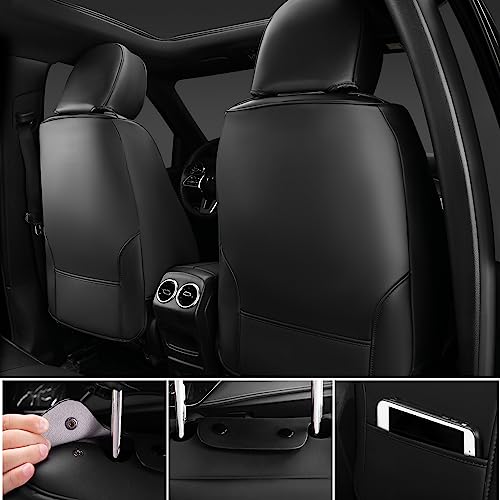 CAR PASS Nappa Leather Bling Diamond Black Red Seat Covers Full Set, Waterproof Calfskin Heavy-Duty Anti-Slip, Universal Fit for 95% Auto SUV Sedan Truck, Glitter Sparkle Shining (Red Rhinestone) - color: Black and Red Diamond, size: Full Set