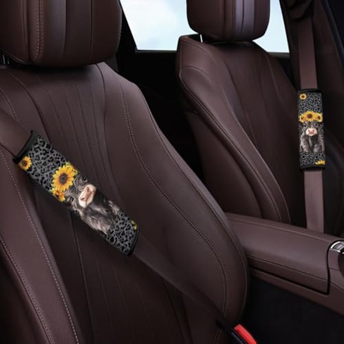 UNICEU Blake Leopard Highland Cow Auto Seat Belt Cover 2 Piece Set Cheetah Car Accessory Anti Slip Automotive Seatbelt Shoulder Pads for Women Men - color: Blake Leopard Highland Cow