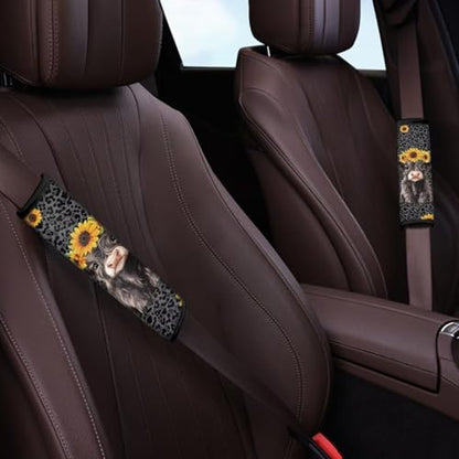 UNICEU Blake Leopard Highland Cow Auto Seat Belt Cover 2 Piece Set Cheetah Car Accessory Anti Slip Automotive Seatbelt Shoulder Pads for Women Men - color: Blake Leopard Highland Cow