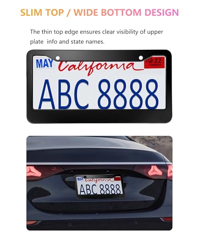 License Plate Frames - 2 Pack Matte Black Universal Aluminum Metal Car Tag Frame for Front and Rear Number Holder with Screws & Caps - style: Aluminum-Wide Frame-A