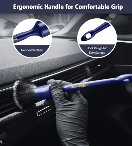 YeewayVeh Car Detailing Brush Set, 3PCS Ultra Soft and Thick No Scratch Detail Brush for Car Dashboard Air Vents Leather Seat Dusting and Cleaning, Auto Interior Exterior Detail Brushes Car Detailing - color: Indigo/Black