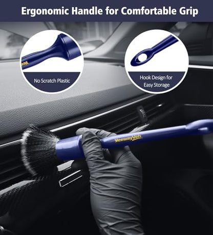 YeewayVeh Car Detailing Brush Set, 3PCS Ultra Soft and Thick No Scratch Detail Brush for Car Dashboard Air Vents Leather Seat Dusting and Cleaning, Auto Interior Exterior Detail Brushes Car Detailing - color: Indigo/Black