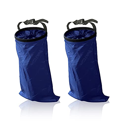 EcoNour 2 Pack Blue Car Trash Bag | Washable Back Seat Hanging Bag with Elastic Opening & Easy Mount | Garbage Can with Waterproof Oxford Material | Accessories for Camping, Traveling & Outdoor - color: Blue