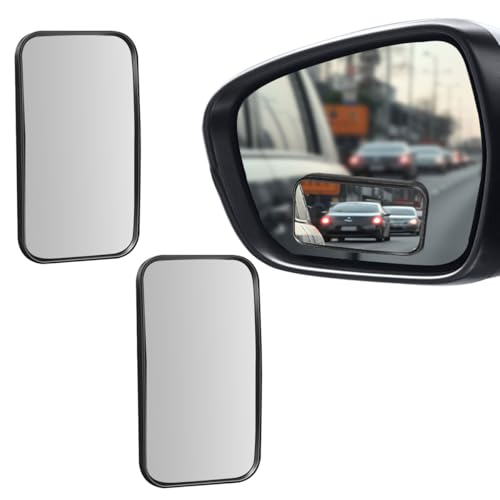 2PCS Rectangular Blind Spot Mirror for Car, HD Glass Wide Angle Convex Side Rearview Mirror with Stick-on Design, 360° Adjustable Framed Safety Auxiliary Mirrors (Black, Rectangular) - color: Black, size: Rectangular