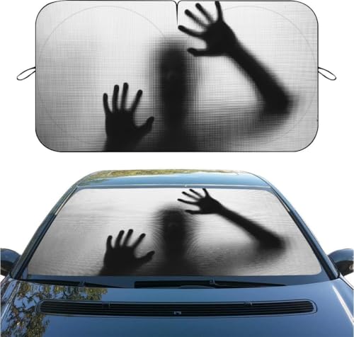 Funny Car Windshield Sunshade Horror Figure Pattern, Foldable Front Window Sun Shade, UV Rays & Heat Blocking, Universal Fit for Sedan SUV Truck, 59" x 31.5" Automotive Interior Protector - color: color 7