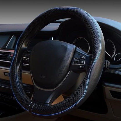 LABBYWAY Microfiber Leather Steering Wheel Cover, Universal 14.5-15 Inch Steering Wheel Anti Slip Car Interior Accessories for Men Women (Black with Blue Line) - color: Black with Blue Line