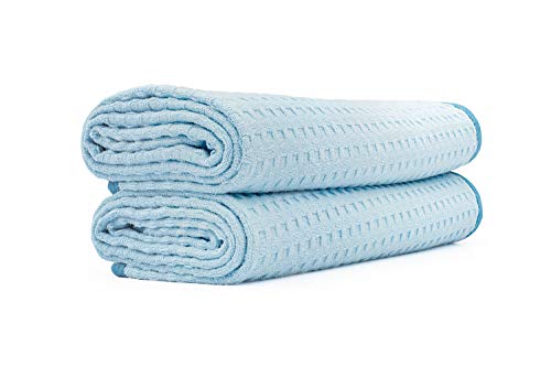 The Rag Company Dry Me A River, Professional Korean 70/30 Blend Microfiber Waffle-Weave Drying & Detailing Towels, Soft Suede Edges, 390 GSM, 20x40 Inches, Light Blue, 2-Pack - color: Light Blue, size: 20in X 40in