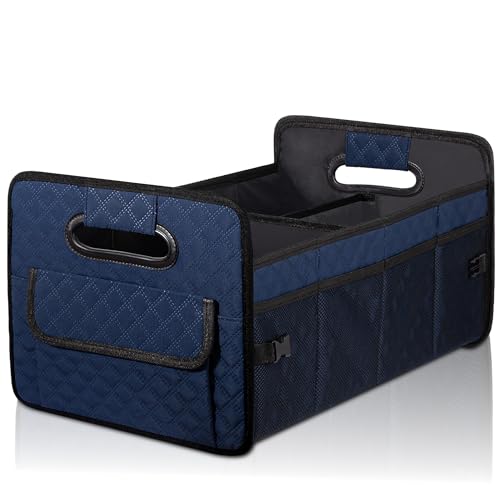 JiatuA Car Trunk Organizer for SUV, Car Storage Organizer Collapsible Multi Compartment Container Box, Adjustable Car Accessories for Women/Men, Dark Blue - color: Dark Blue, size: Standard