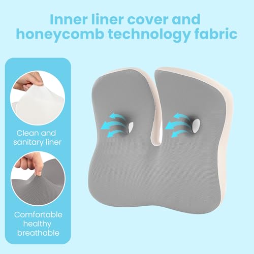 Seat Cushion,Office Chair Memory Cushion, Ergonomic Design, Relieve Sciatica and Long-Term Sitting Pain, Suitable for desks, car Seats, Games, wheelchairs - color: Gray