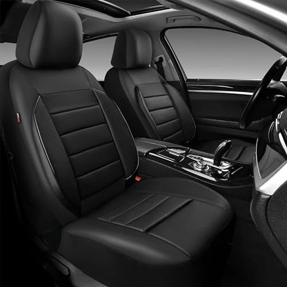 CAR PASS Leather Seat Covers Full Set Universal Water Resistant 3D Foam Back Support, Luxury Comfort Automotive 5 Seat Covers All Season Fit for SUV,Sedan,Van, Airbag Compatible Elegance(Pure Black) - color: All Black