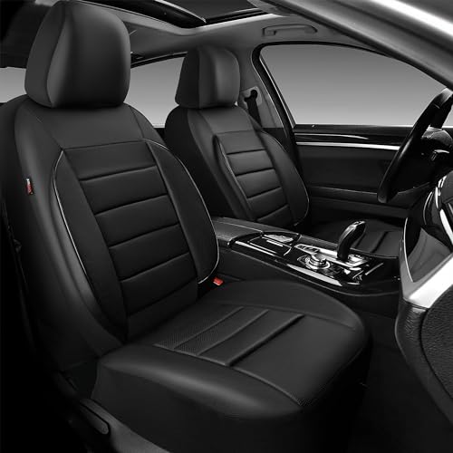 CAR PASS Faux Leather Car Seat Covers Front Seats Only, 3D Foam Support Car Seat Covers, Universal fit for Trucks Vans SUVs Sedans Automotive Comfortable, Airbag Compatible 2 Pieces Front Solid Black - color: Black Front