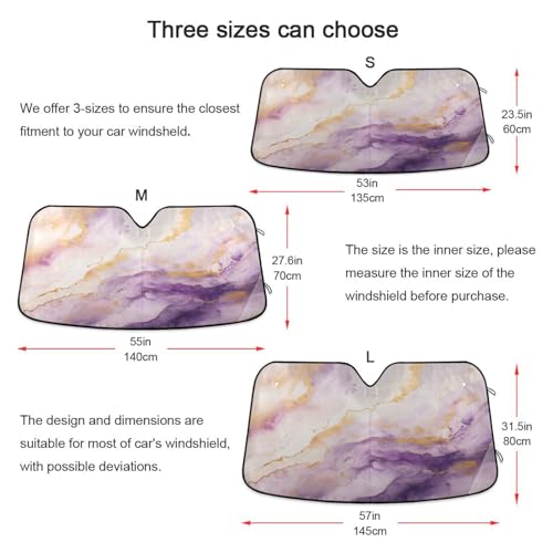 Windshield Sun Shade Purple Gold Marble Front Window Block UV Shades Visor Reflective Retractable for Car SUV Trucks - color: F020