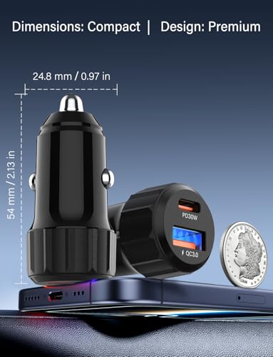 [2-Pack] Car Lighter USB Adapter, 52.5W Dual Port USB Car Charger for iPhone 17 16 Pro Max Samsung S26 S25, 30W PD Fast Charging Car Charger Adapter (Cable Included)