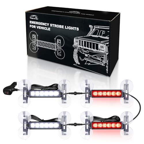 4X 6.1 inch Emergency Strobe Lights Red/White 24 LED Waterproof Hazard Warning Flashing Safety Dash Front/Rear/Side Windshield Lights for Volunteer Firefighter Vehicles POV Trucks - color: Red/White