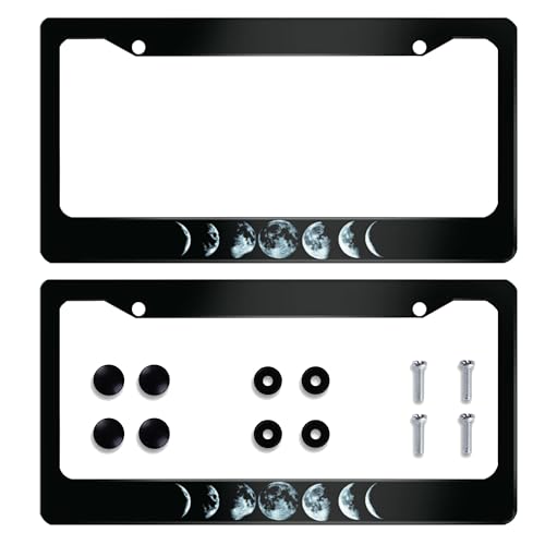 2 Pack Personalized Moon Phase Change License Plate Frame Stainless Steel Car License Plate Holder Accessory Decorative 2 Holes and Screws Fits US Standard License Plates Size: 12.2 x 6.3 in - color: Moon Phase Change 2 Pack, size: One size