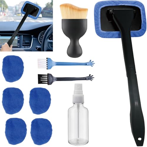 10pcs Car Windshield Cleaning Tool, Windshield Cleaner with 5 Washable and Reusable Microfiber Pads and Extendable Handle, for Auto Glass Wiper (Bule（10pcs）) - size: Bule（10pcs）