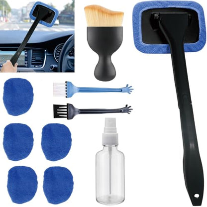 10pcs Car Windshield Cleaning Tool, Windshield Cleaner with 5 Washable and Reusable Microfiber Pads and Extendable Handle, for Auto Glass Wiper (Bule（10pcs）) - size: Bule（10pcs）