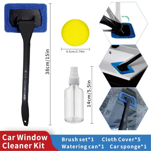 8pcs Car Windshield Cleaning Tool, Windshield Cleaner with with 5 Little Microfiber Pads that can be Washed/reused, Window Cleaner Tool, for Auto Glass Wiper (Blue) (Blue) - color: blue
