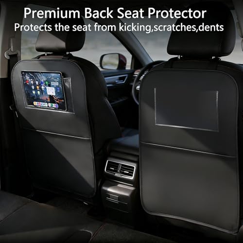 Car Seat Protector Large Kick Mat 2 Pack Durable Water Resistant Auto Seat Back Covers with 2 Mesh Pockets Protection against Dust Mud Scratches Black