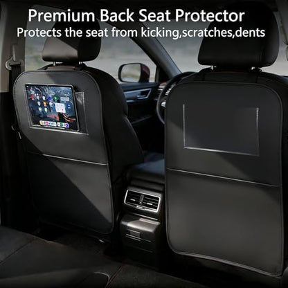 Car Seat Protector Large Kick Mat 2 Pack Durable Water Resistant Auto Seat Back Covers with 2 Mesh Pockets Protection against Dust Mud Scratches Black