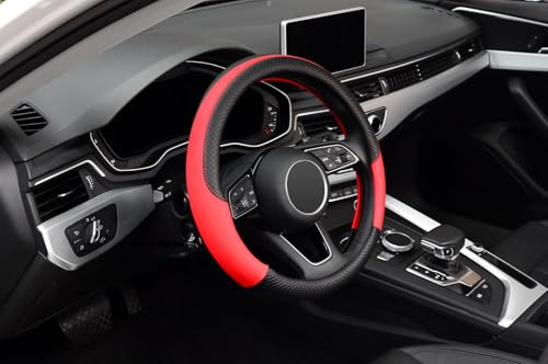 LABBYWAY Steering Wheel Cover, Universal Fit 15 Inch Microfiber Leather Car Wheel Protector, Anti-Slip, Red - color: black&red