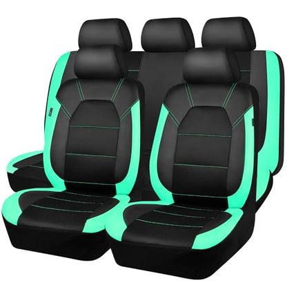 CAR PASS Leather Seat Covers, Breathable Universal Car Seat Cover Full Set for Cute Women Girly,Super 5mm Composite Sponge Inside,Airbag Compatible Fits Most Auto,SUVs,Trucks,Vans(Full Set,Black&Mint) - color: Black Mint, size: Full Set
