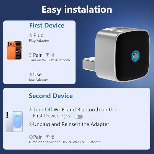 Wireless CarPlay Adapter & Android Auto Dongle, One Click Multi Device Switching Seamless Connection, Compact Size, Plug & Play Wireless CarPlay Converter for iPhone & Android, USB/USB-C, No Delay - color: B5