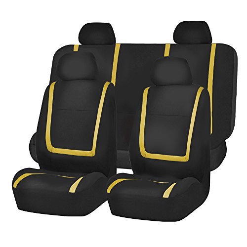 FH Group Automotive Seat Covers Full Set Unique Flat Cloth Yellow Seat Covers, Rear Solid Bench Combo Non-Slip Black Dash Grip Pad Universal Fit Car Seat Protector Car Truck SUV Interior Accessories - color: Yellow, size: Full Set