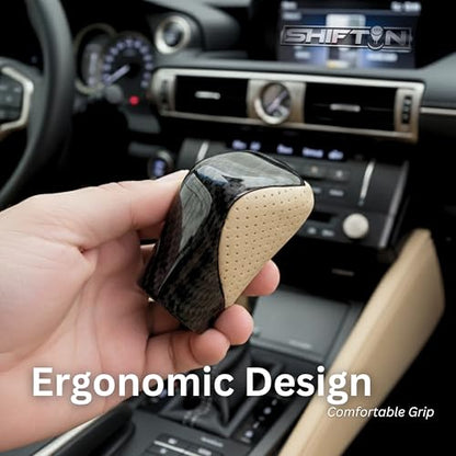 Gear Shift Knob Shifter for Lexus ES GS GX is NX RC RX 200t 300 350 3450h 450hL 350L (Beige Ivory Leather/Carbon Pattern) - color: Beige Ivory Leather / Carbon Pattern