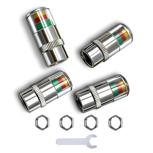4-Pack Car Tire Pressure Monitoring Valve Caps with Tri-Color Warning System, 2.4Bar/36psi Tire Pressure Detector, Fits Most Vehicle Models, Includes 4 Screws + Wrench (Silver) - color: Silver