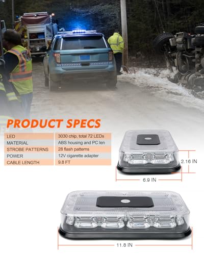 LUMENIX LED Roof Top Strobe Beacon Light Bar Rooftop Security Warning Emergency Flashing Plow Lights for Police Firefighters Volunteer POV Vehicles Trucks Cars - Blue - color: Blue