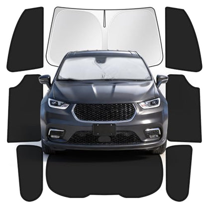 Car Window Shades for Chrysler Pacifica/Pacifica Hybrid 2017-2025, 8pcs Privacy Sun Shade Set for Front Windshield Side and Rear Windows, Full Window Covers Keeps Vehicle Cool for Camping Napping - size: fit for Chrysler Pacifica/Pacifica Hybrid 17-25