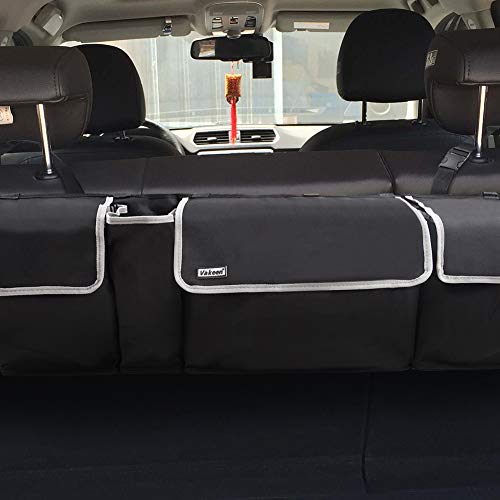 Backseat Trunk Organizer for SUV & Car - Hanging Organizer Foldable Cargo Storage Bag with 4 Pockets Adjustable Strap Durable Cover and Fit for Most Vehicles