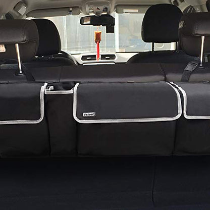 Backseat Trunk Organizer for SUV & Car - Hanging Organizer Foldable Cargo Storage Bag with 4 Pockets Adjustable Strap Durable Cover and Fit for Most Vehicles
