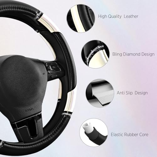 Road Comforts Leather Steering Wheel Cover - Made with PVC Leather - Anti-Slip, Universal Fit 14 1/2 inches to 15 inches - White - color: White