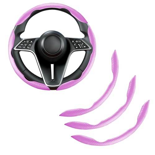 Carbon Fiber Steering Wheel Cover, 3-Piece Set Anti-Skid Comfortable Grip Segmented Butterfly Design, Easy Snap-On Installation Universal Fit 99% Cars, Pink - color: Pink, size: 3