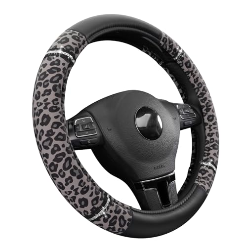 Road Comfort Leather Steering Wheel Cover – Premium Anti-Slip Car Steering Wheel Grip Cover – Universal Fit for 14.5”–15” Cars, Trucks & SUVs - Leopard Pattern - color: Leopard