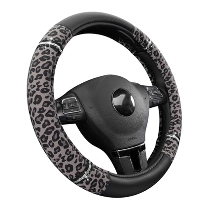 Road Comfort Leather Steering Wheel Cover – Premium Anti-Slip Car Steering Wheel Grip Cover – Universal Fit for 14.5”–15” Cars, Trucks & SUVs - Leopard Pattern - color: Leopard