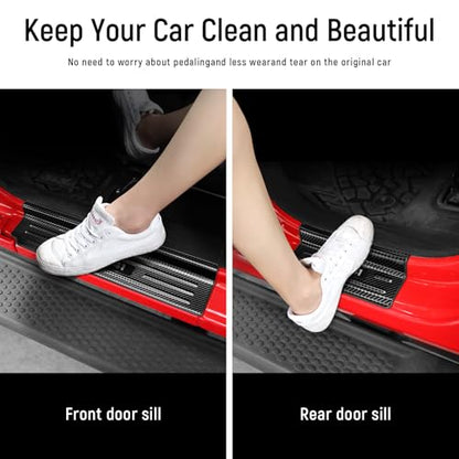 Door Sill Guards Compatible with Jeep Wrangler JL JLU 2018-2026 & Gladiator JT 2020-2026 Accessories Stainless Steel Material Carbon Fiber Texture Front and Rear Door Sill Protector - size: 4-Door (Carbon Fiber Texture)
