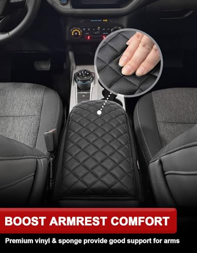 KBH Center Console Armrest Cover for 2020-2026 Ford Escape & 2021-2026 Bronco Sport CX430, PU Leather Trim, Middle Console Protector Arm Rest Pad, Black