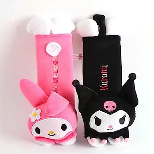 Kawaii Car Seat Belt Strap Cover, Cute 2 Pieces Set Anime Seat Strap Neck Protector Car Decorations for Women (Melo+Kuro) - color: Melo+Kuro