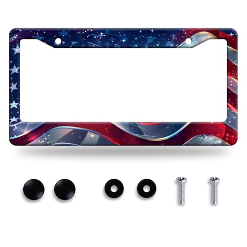 Patriotic American Flag License Plate Frame USA Flag License Plate Stainless Steel Funny License Plate Holder America Car Accessories With Screws Car Decoration 12.3" x 6.3"Fits Standard Vehicles Size - color: American Flag Patriotic Flag